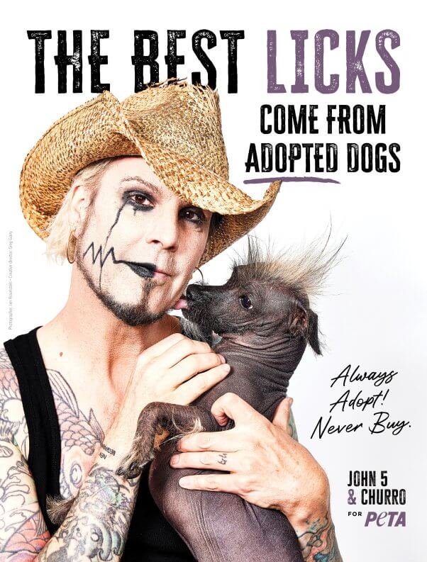 Mötley Crüe’s John 5 and Churro Star in PETA’s ‘Adopt! Never Buy’ Campaign